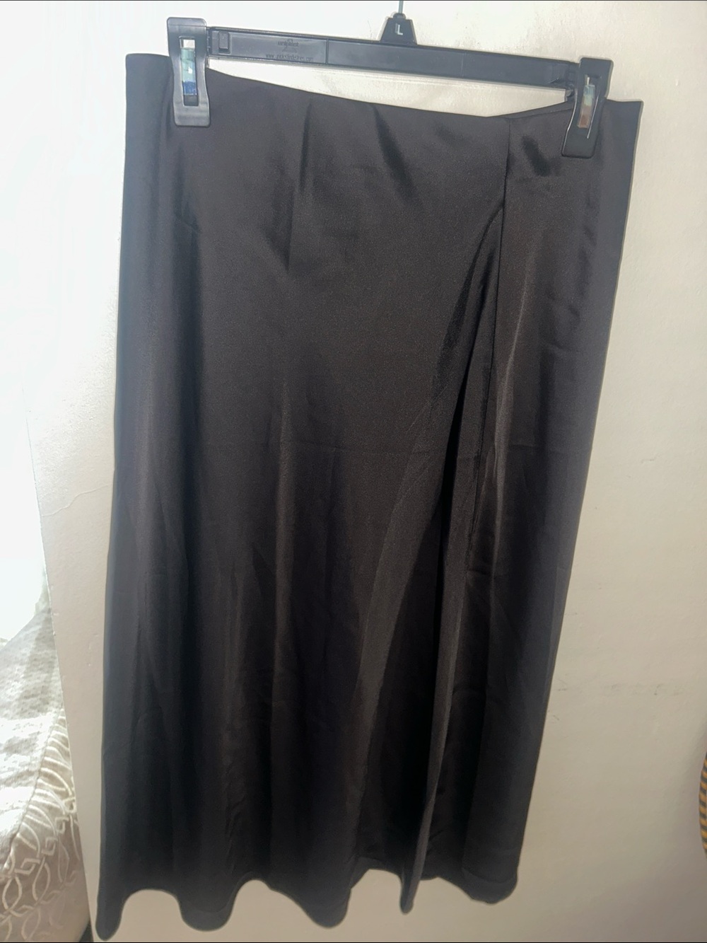 Black Satin Women's Midi Skirt